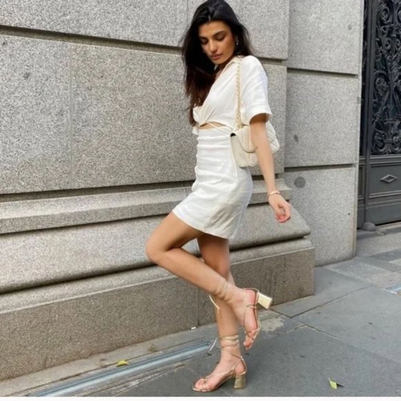 ZARA CutOut Linen Blend Collared Button Dress - Picture 10 of 15